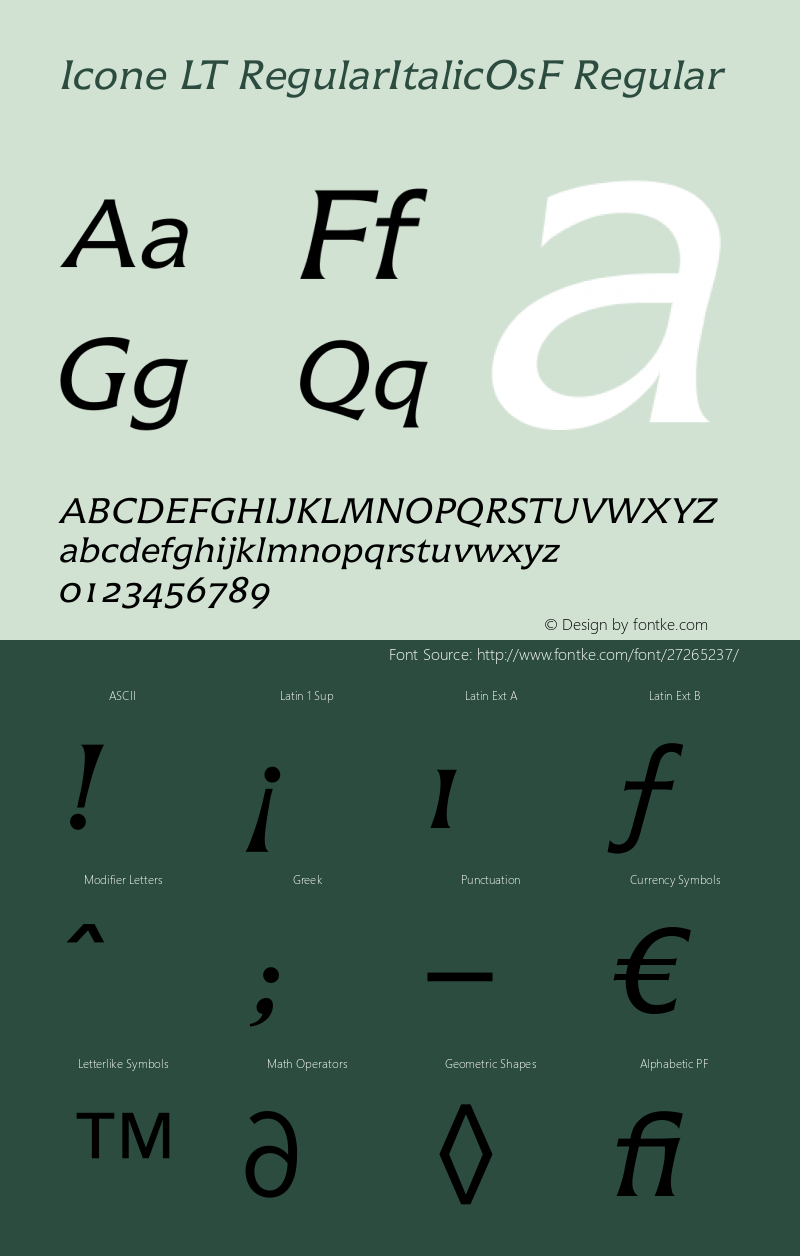 Icone LT Regular Italic OsF Version 1.03图片样张