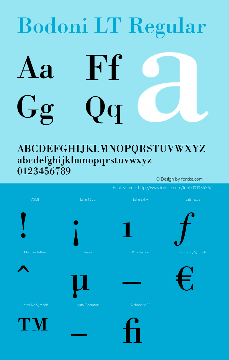 Bodoni LT Regular Version 6.1; 2002图片样张