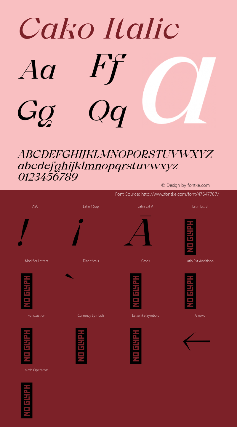 Cako-RegularItalic Version 1.000;PS 001.000;hotconv 1.0.88;makeotf.lib2.5.64775图片样张