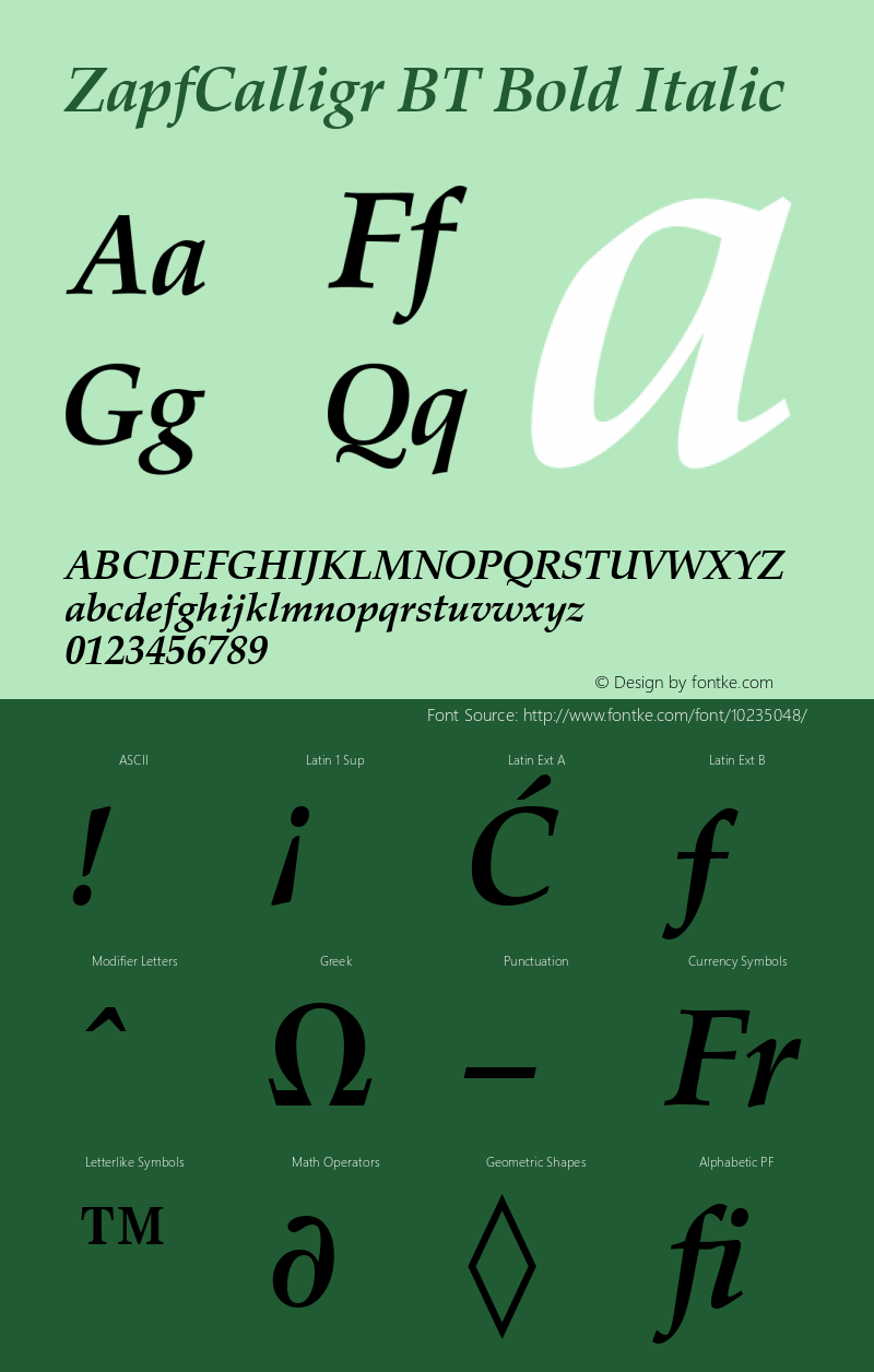 ZapfCalligr BT Bold Italic Version 1.01 emb4-OT图片样张