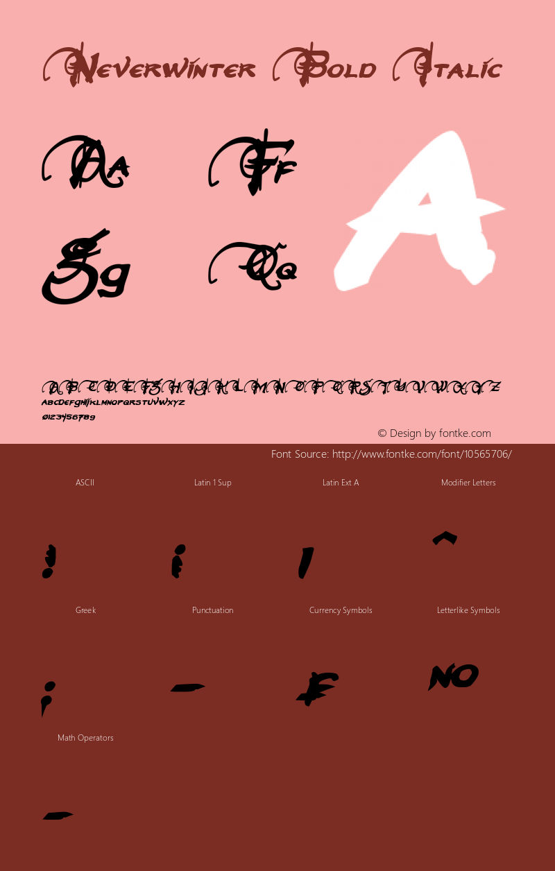 Neverwinter Bold Italic Version 2.00 July 25, 2014图片样张