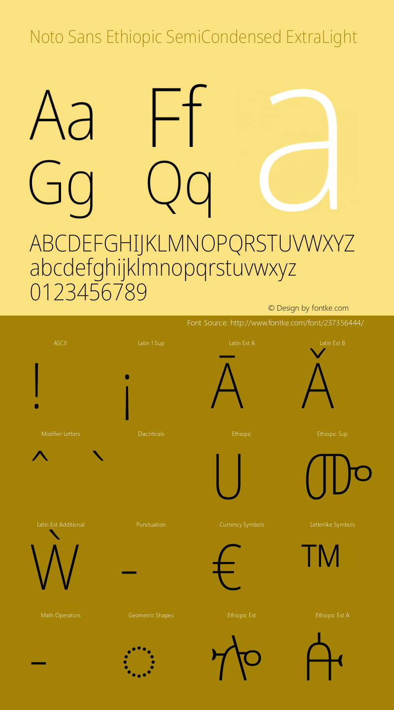 Noto Sans Ethiopic SemiCondensed ExtraLight Version 2.101图片样张