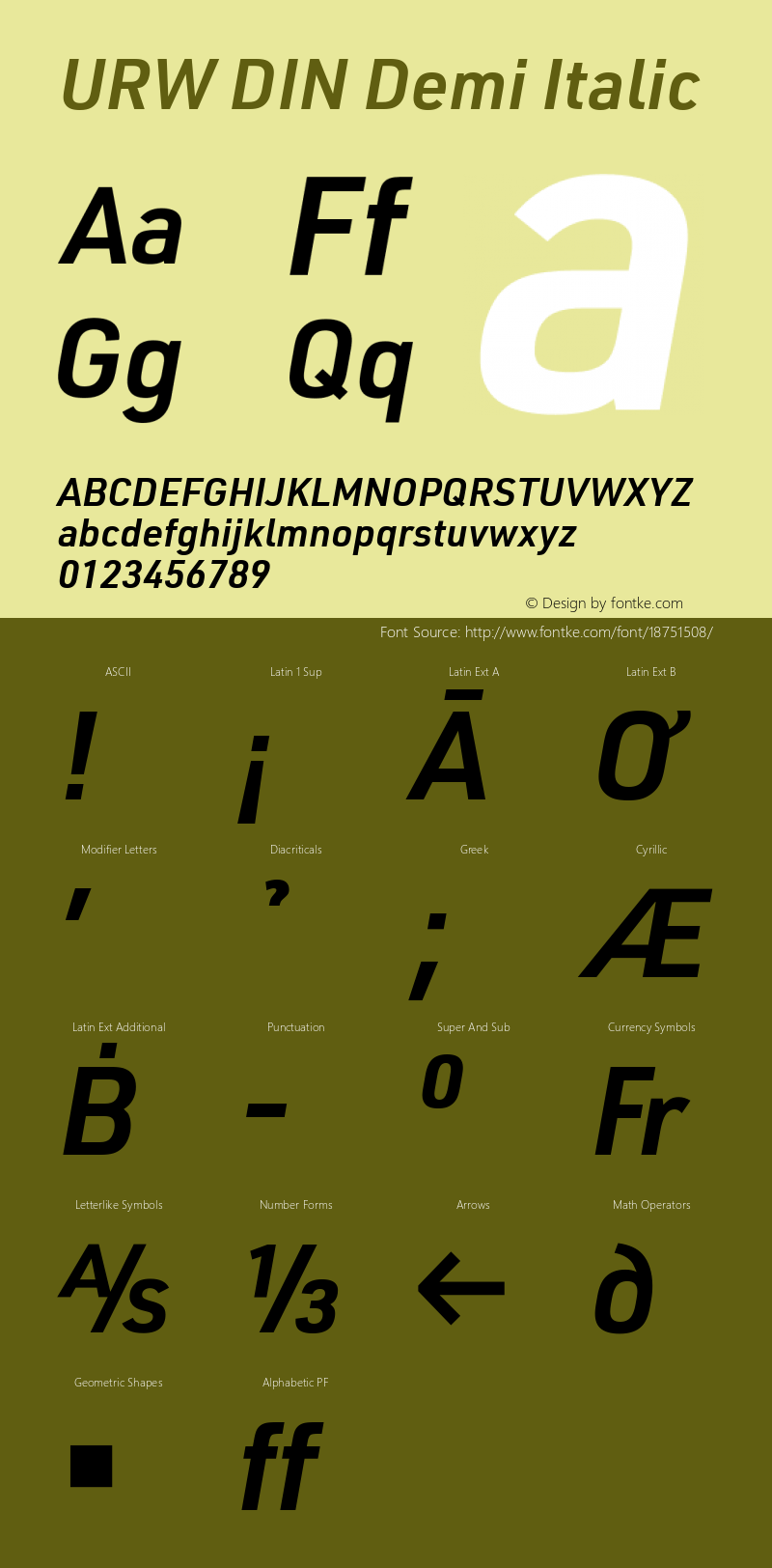 URW DIN Demi Italic Version 3.00图片样张