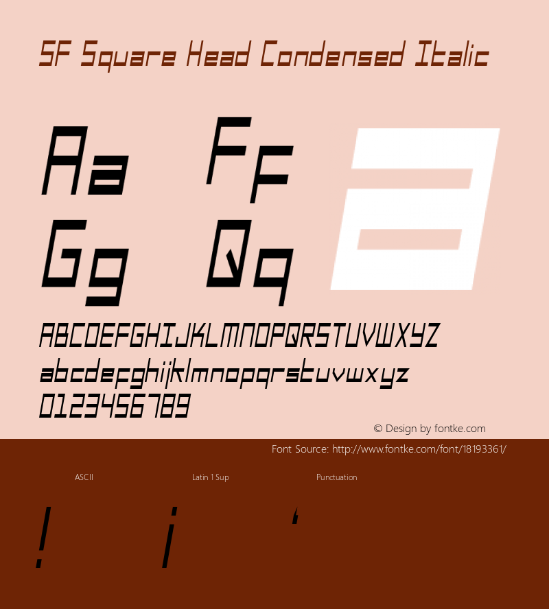 SF Square Head Condensed Italic Version ver 1.0; 1999. Freew图片样张