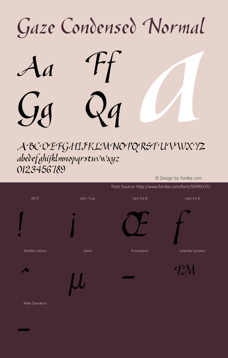 Gaze Condensed Normal Altsys Fontographer 4.1 1/4/95图片样张