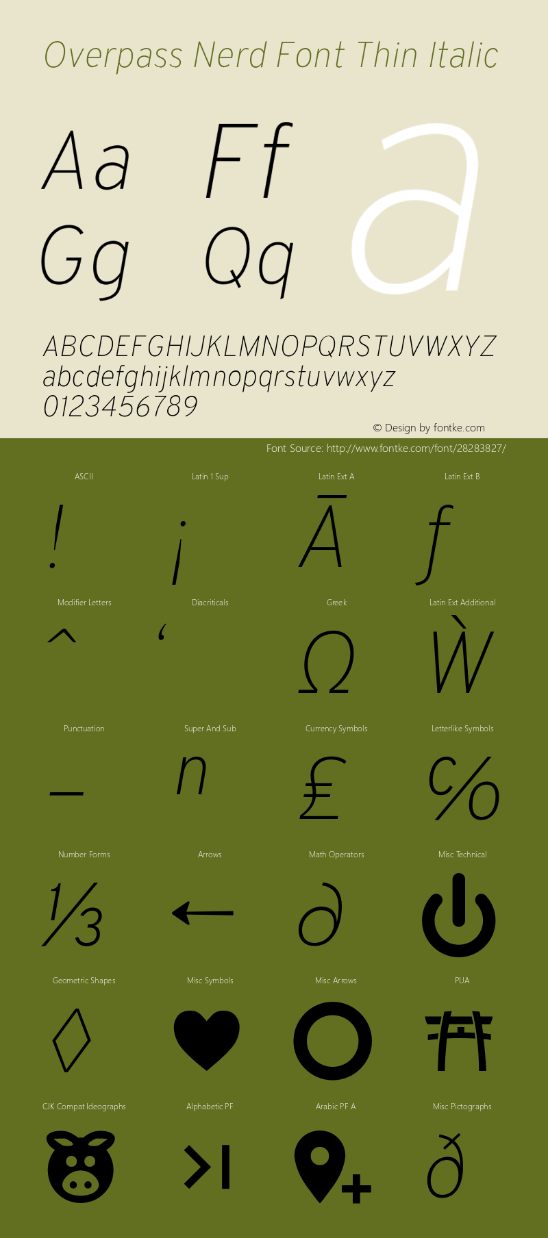 Overpass Thin Italic Nerd Font Complete Version 3.000;DELV;Overpass图片样张