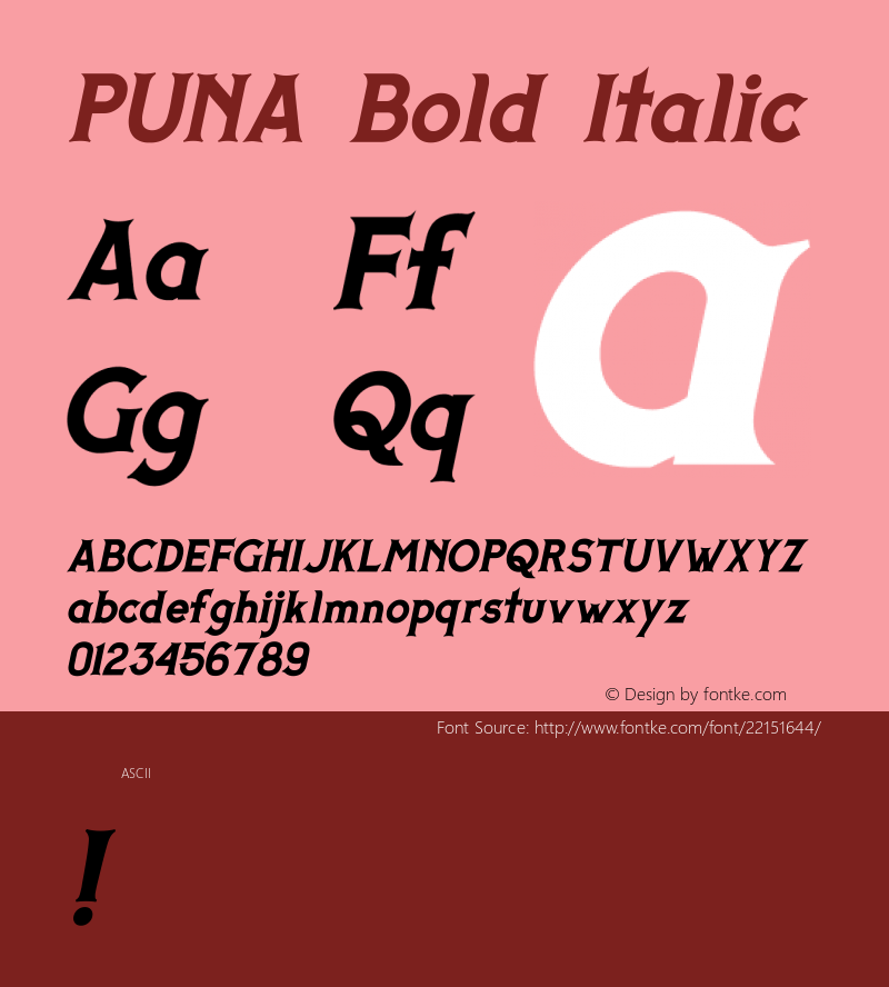 PUNA Bold Italic Version 001.000图片样张