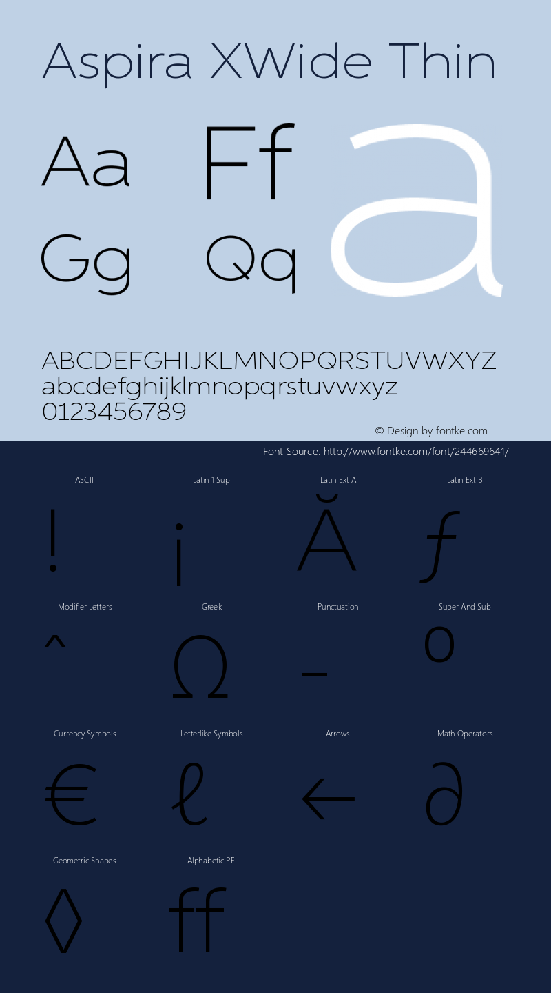 AspiraXWide-Thin Version 1.05          UltraPrecision Font图片样张