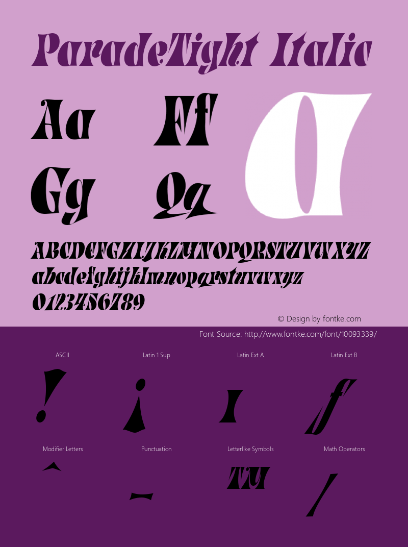 ParadeTight Italic The IMSI MasterFonts Collection, tm 1995, 1996 IMSI (International Microcomputer Software Inc.)图片样张