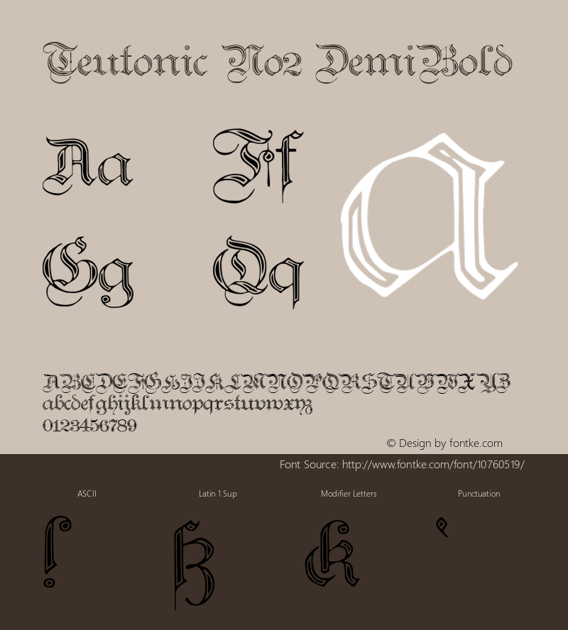 Teutonic No2 DemiBold Version 1.0; 2002; initial release图片样张