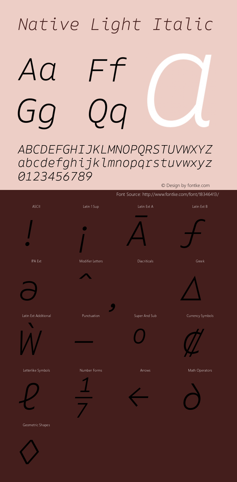 Native Light Italic Version 1.000;PS 001.000;hotconv 1.0.88;makeotf.lib2.5.64775图片样张