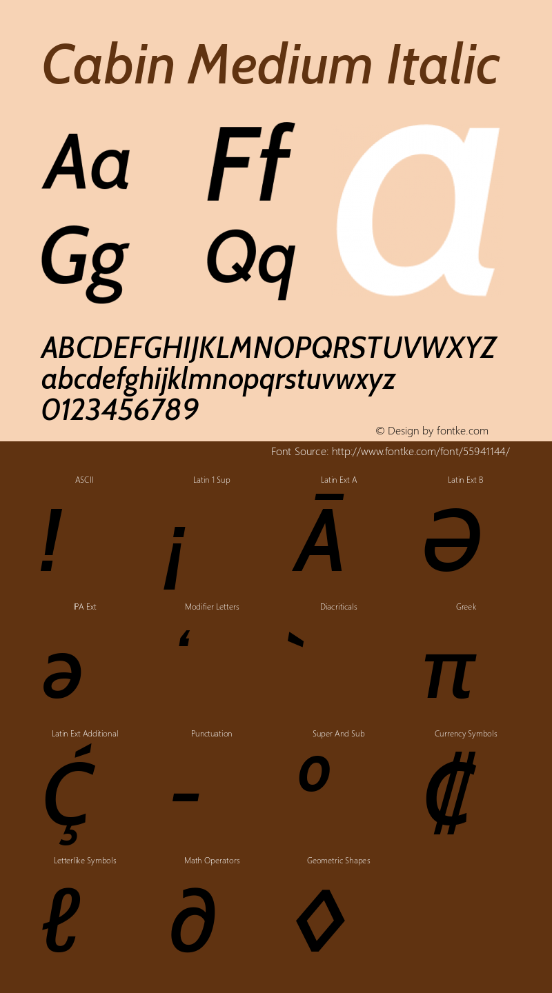 Cabin Medium Italic Version 2.200图片样张