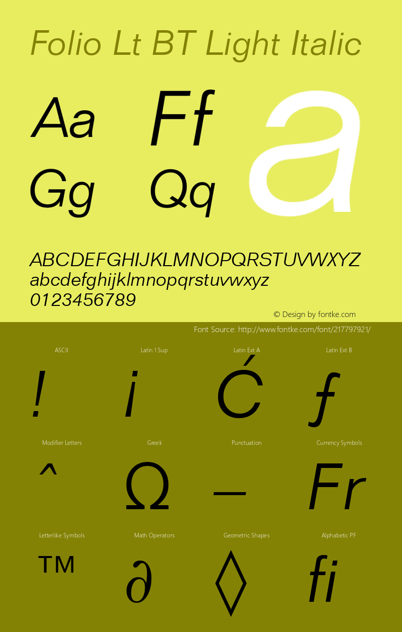 Folio Lt BT Light Italic Version 1.01 emb4-OT图片样张