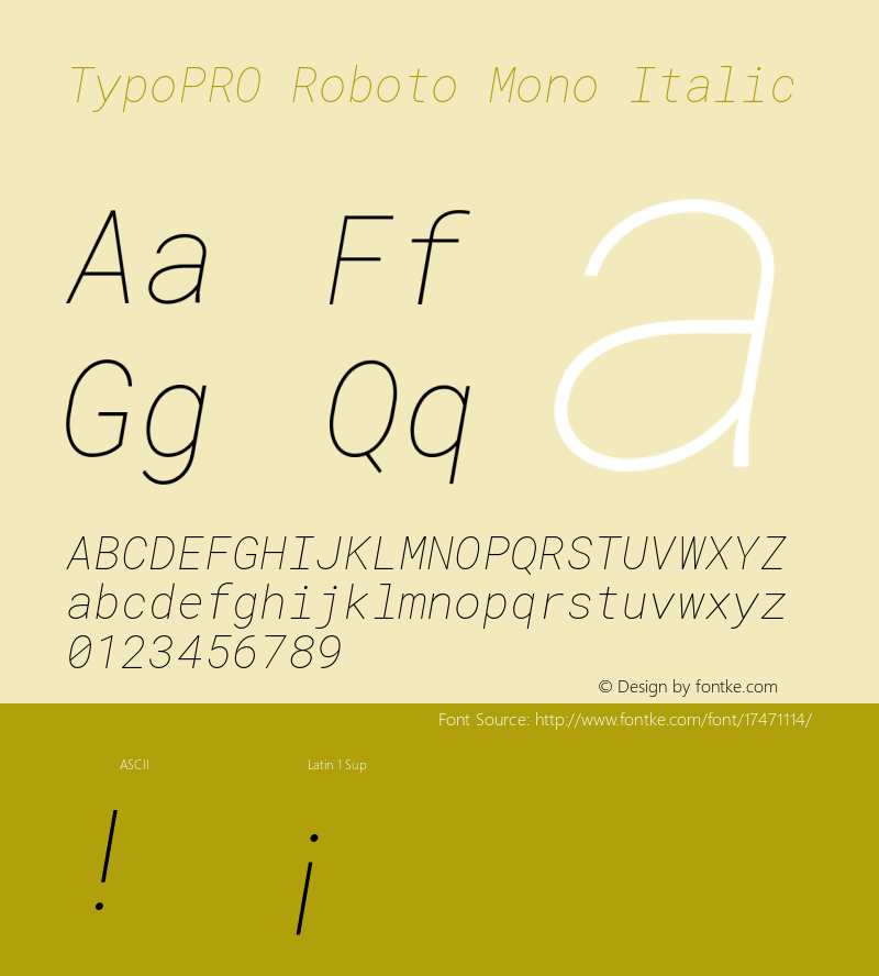 TypoPRO Roboto Mono Italic Version 2.000985; 2015; ttfautohint (v1.3)图片样张