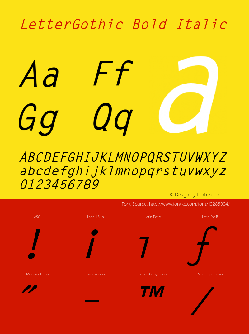 LetterGothic Bold Italic Accurate Research Professional Fonts, Copyright (c)1995图片样张