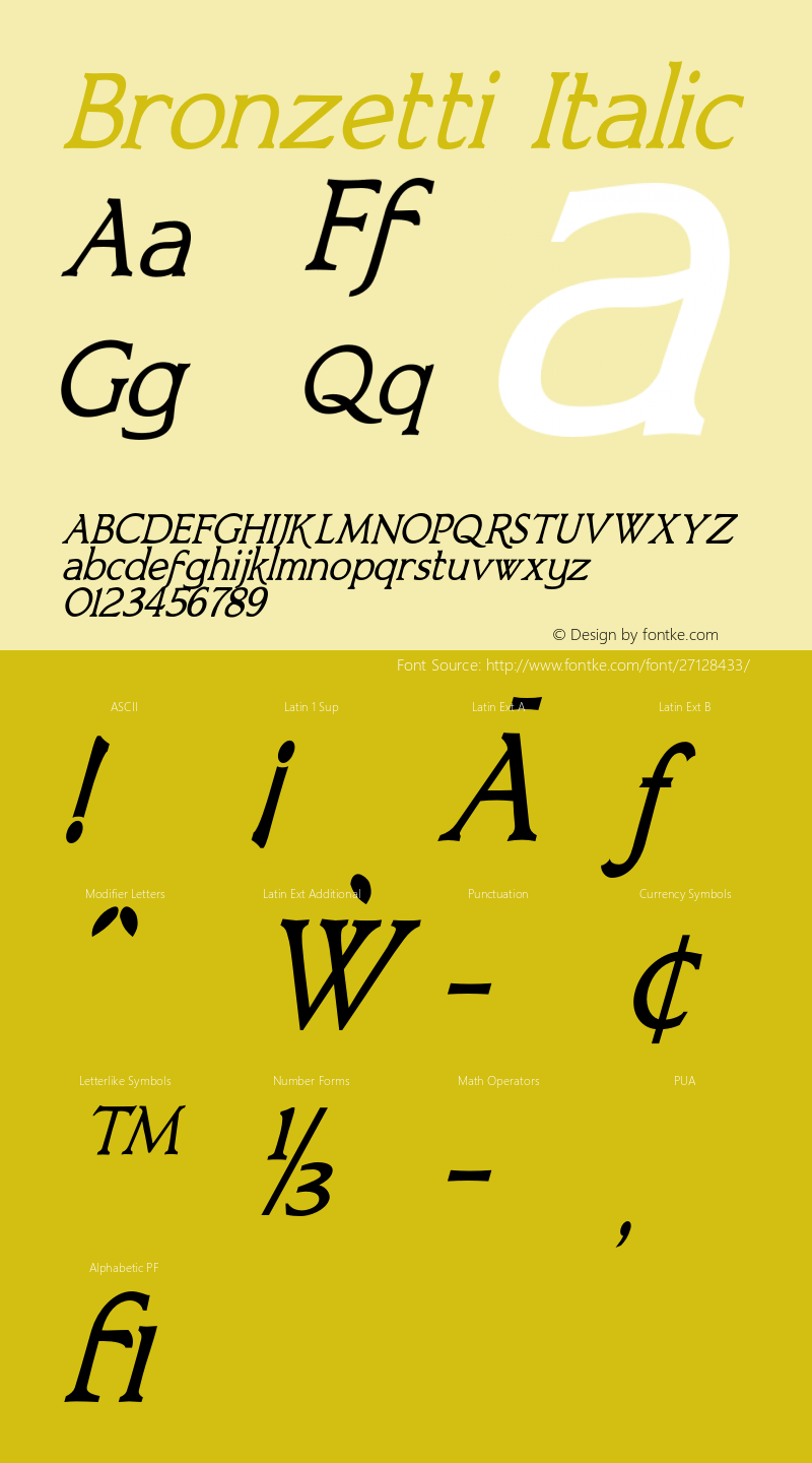 Bronzetti-Italic Version 1.000 2011 initial release图片样张