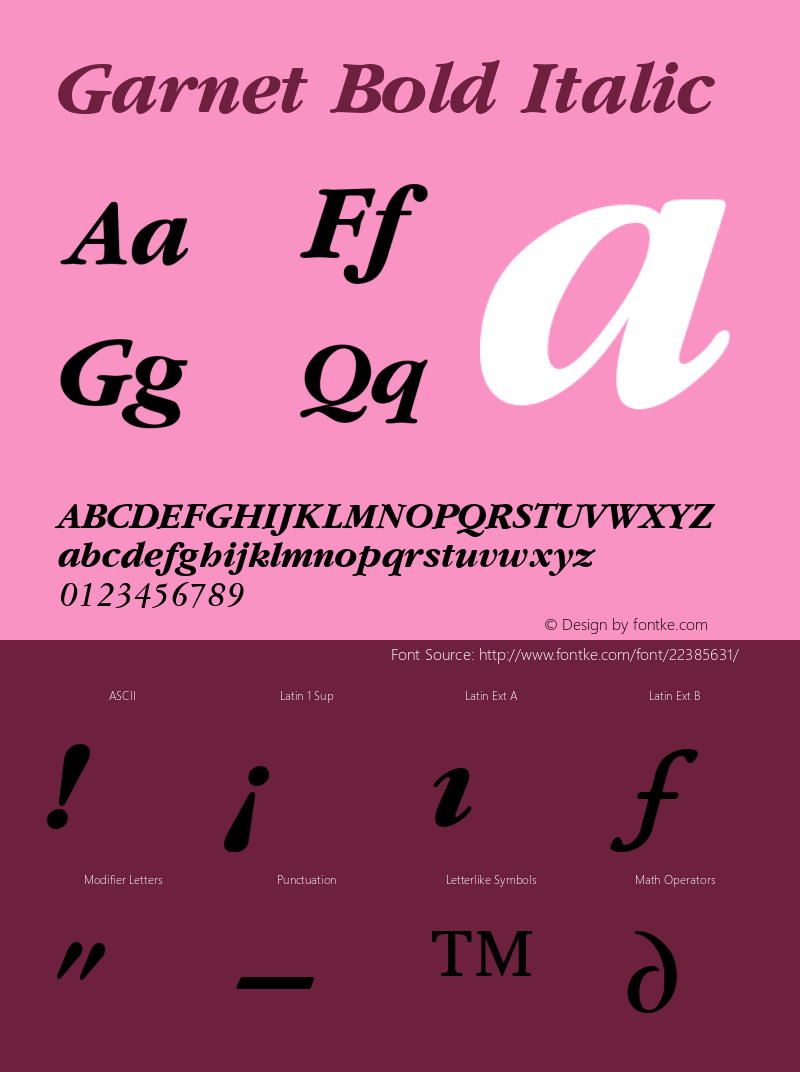 Garnet Bold Italic Altsys Fontographer 3.5  8/3/92图片样张