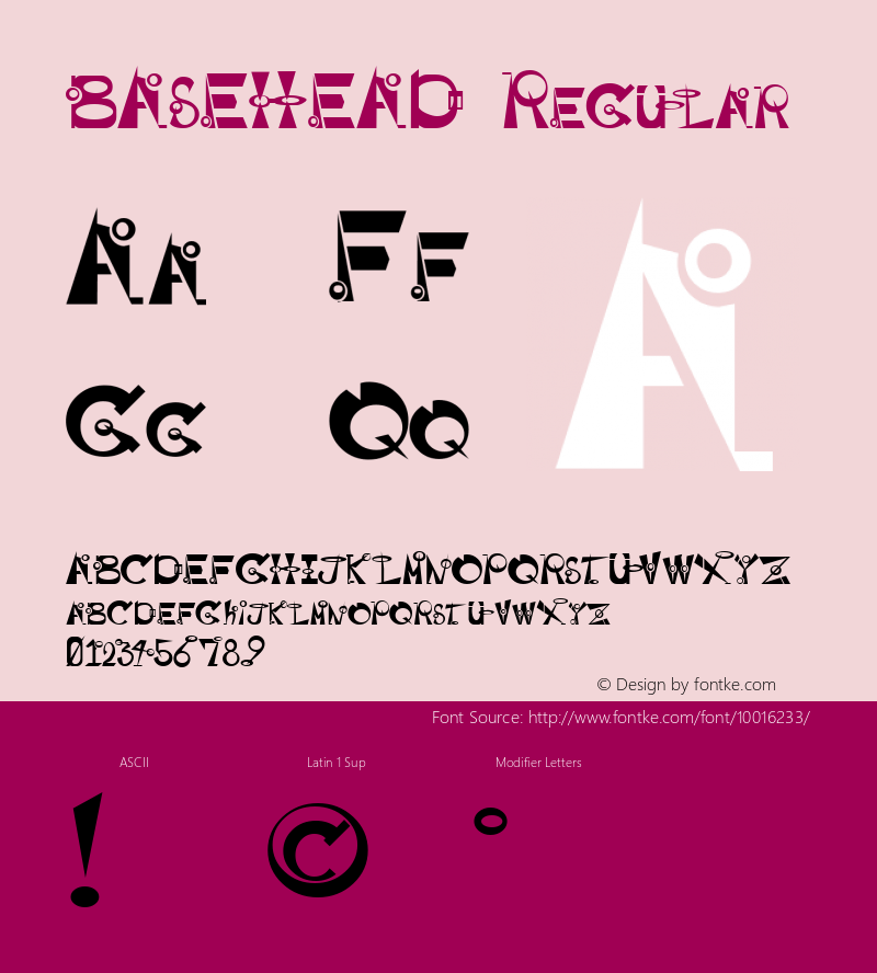 BASEHEAD Regular Altsys Fontographer 4.0 3/24/97图片样张