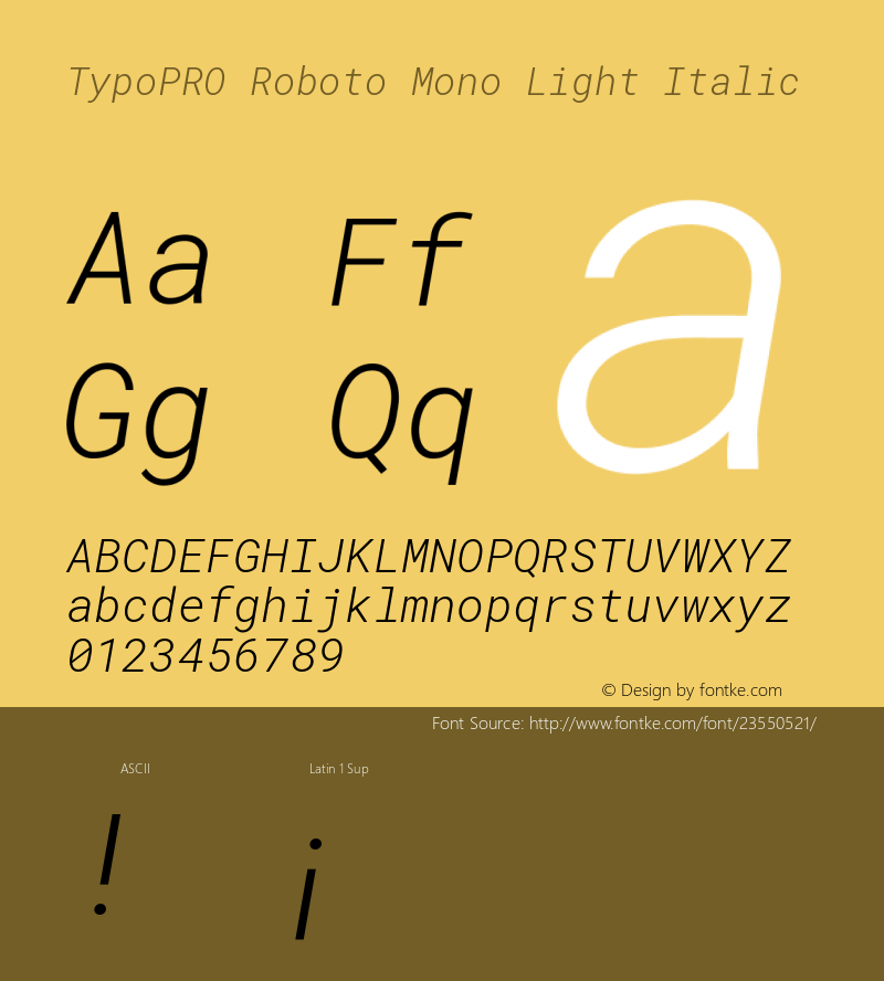 TypoPRO Roboto Mono Light Italic Version 2.000986; 2015; ttfautohint (v1.3)图片样张