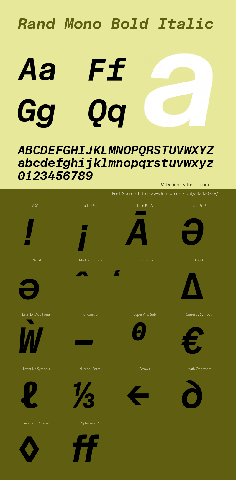 Rand Mono Bold Italic Version 1.002; build 0003图片样张