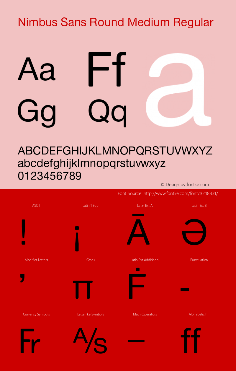 Nimbus Sans Round Medium Regular Version 1.000;PS 1.00;hotconv 1.0.57;makeotf.lib2.0.21895图片样张