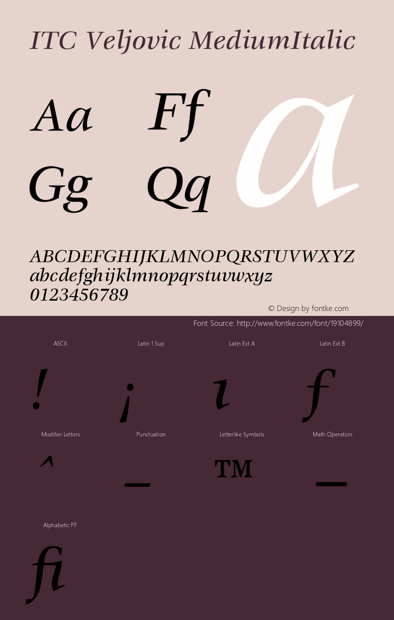 ITC Veljovic Medium Italic Version 001.000图片样张