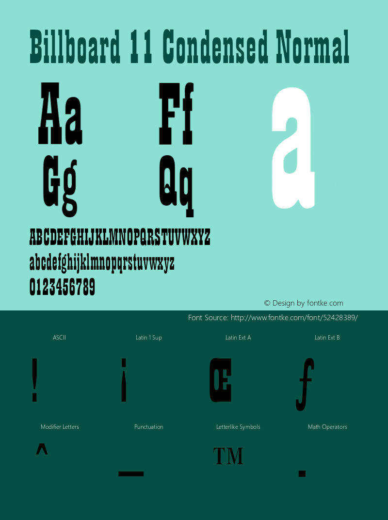 Billboard11CondensedNormal Altsys Fontographer 4.1 1/30/95 {DfLp-URBC-66E7-7FBL-FXFA}图片样张