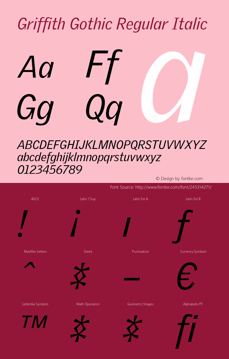 Griffith Gothic Regular Italic Version 1.000 (Adobe Tk) | FøM Fix图片样张