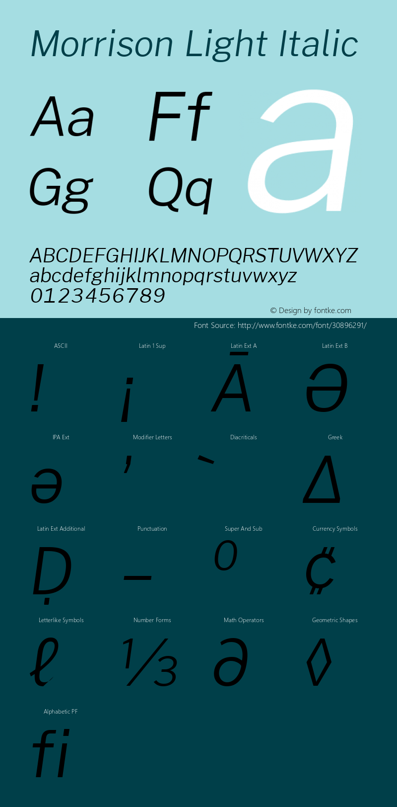 Morrison Light Italic Version 0.03;June 6, 2019;FontCreator 11.5.0.2425 64-bit; ttfautohint (v1.8.3)图片样张
