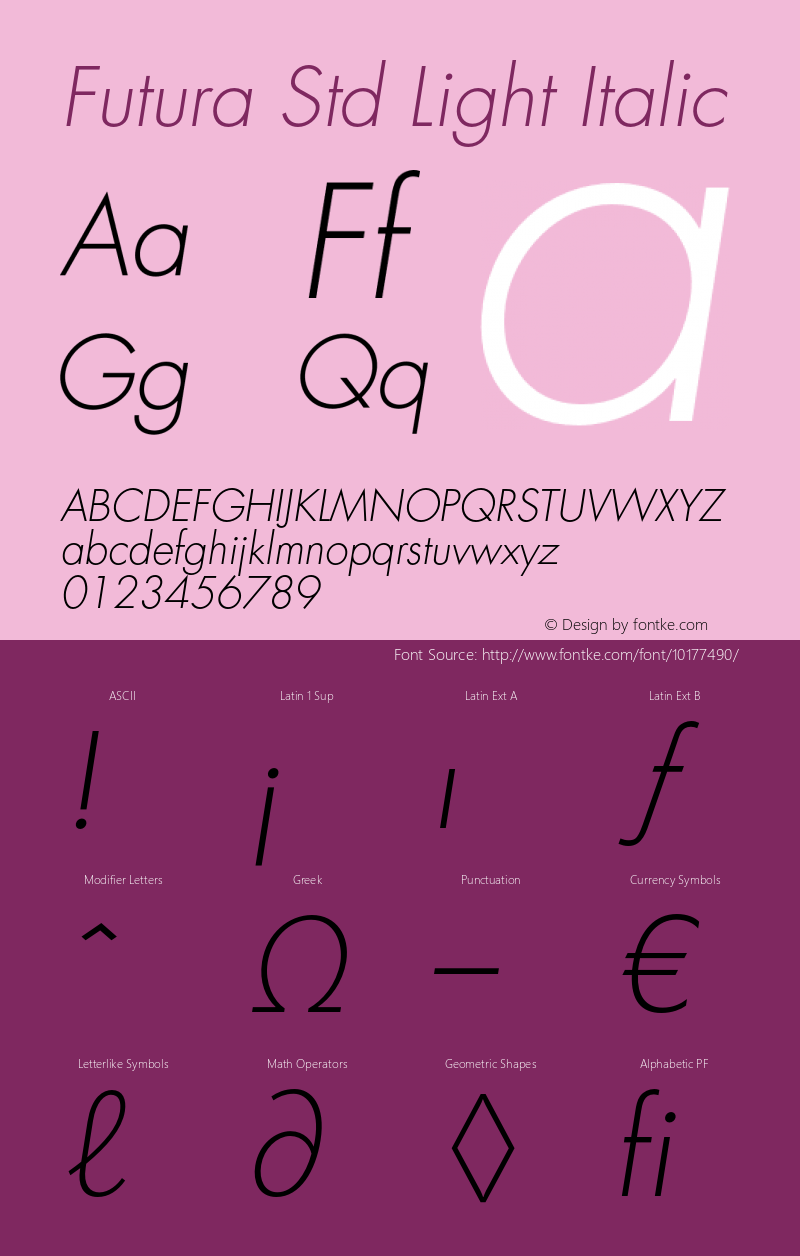 Futura Std Light Italic OTF 1.029;PS 001.002;Core 1.0.33;makeotf.lib1.4.1585图片样张