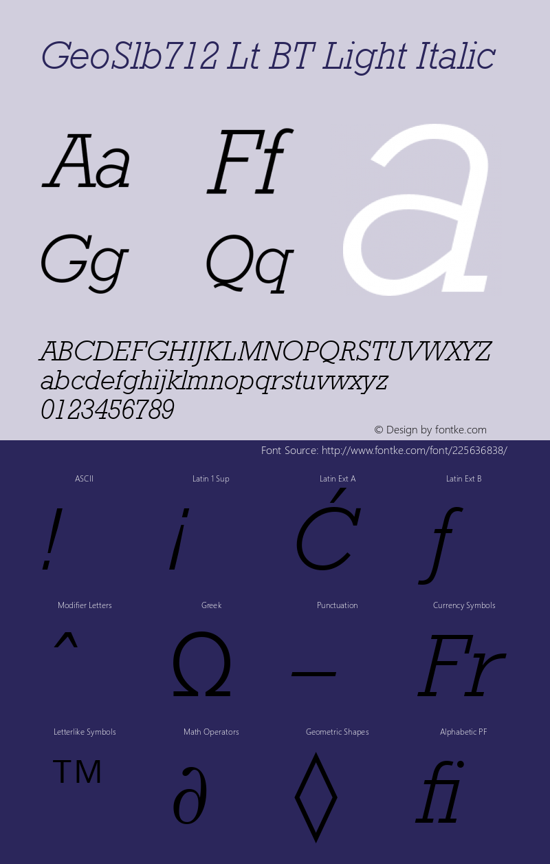 GeoSlb712 Lt BT Light Italic Version 1.01 emb4-OT图片样张