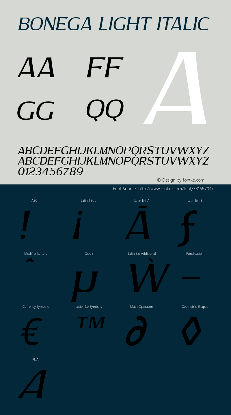 Bonega Light Italic Version 1.000图片样张