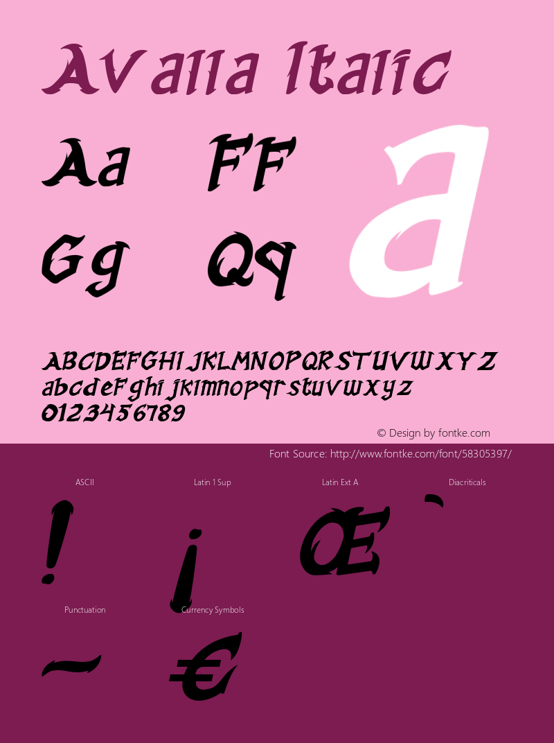Avalla Italic Version 1.00;March 12, 2020;FontCreator 12.0.0.2525 64-bit图片样张