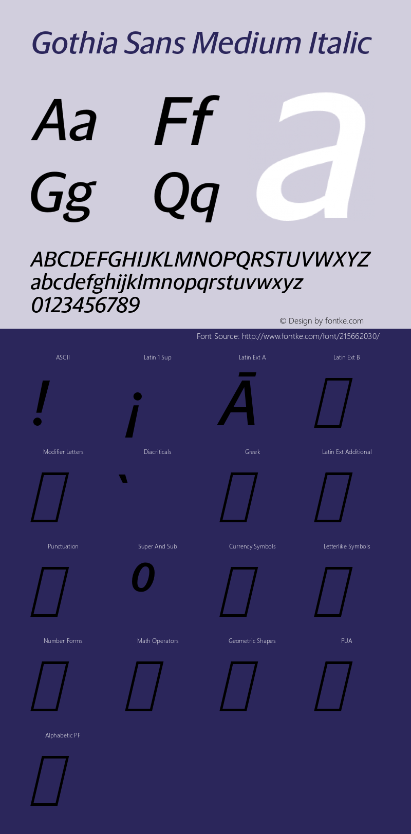 GothiaSans-MediumItalic Version 1.000 | wf-rip DC20190825图片样张