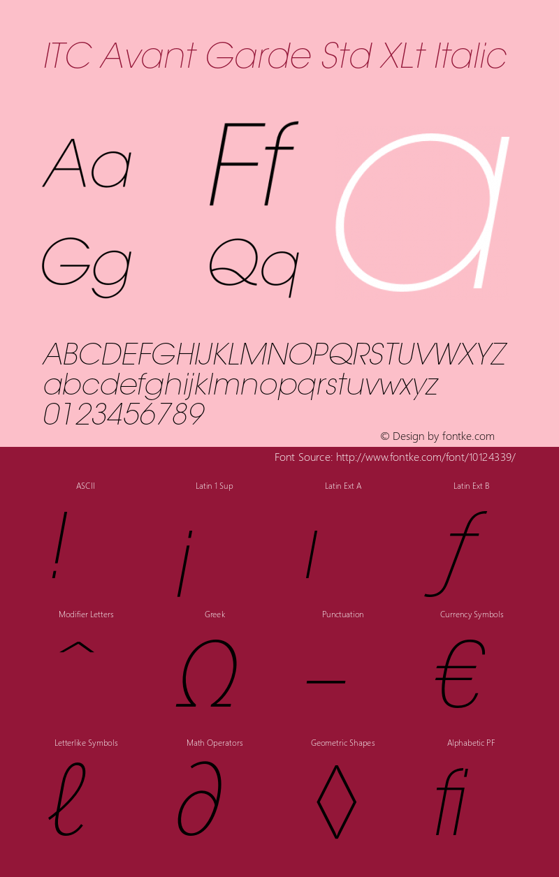 ITC Avant Garde Std XLt Italic OTF 1.018;PS 001.001;Core 1.0.31;makeotf.lib1.4.1585图片样张