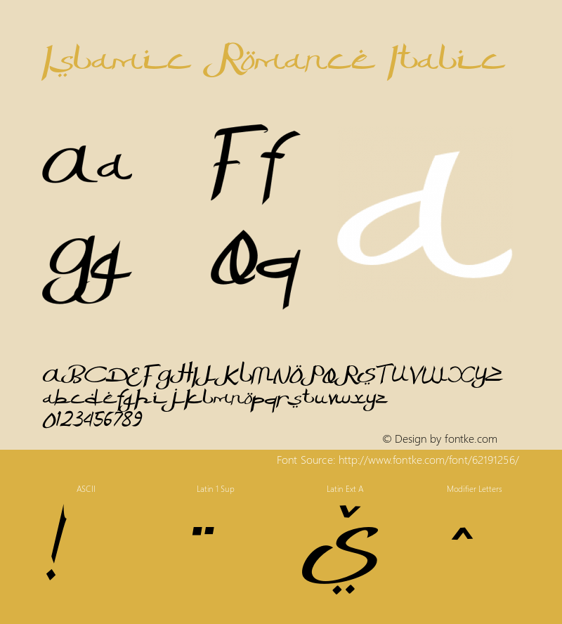 IslamicRomance-Oblique Version 1.001;Fontself Maker 3.5.1图片样张