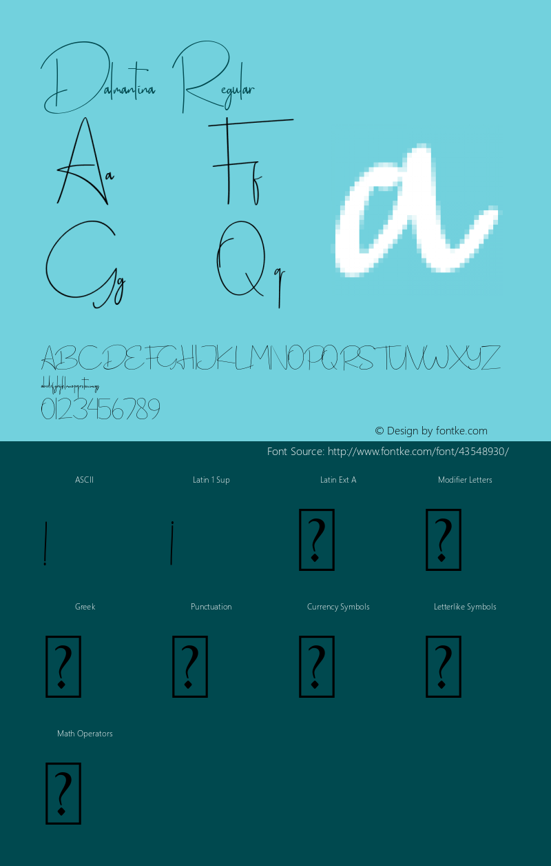 Dalmantina Version 1.00;September 8, 2019;FontCreator 11.5.0.2427 64-bit图片样张