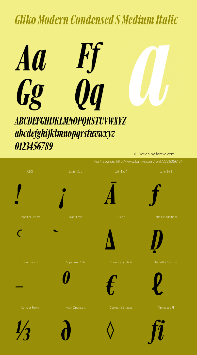 GlikoModernCondensedS-MediumItalic Version 2.001图片样张