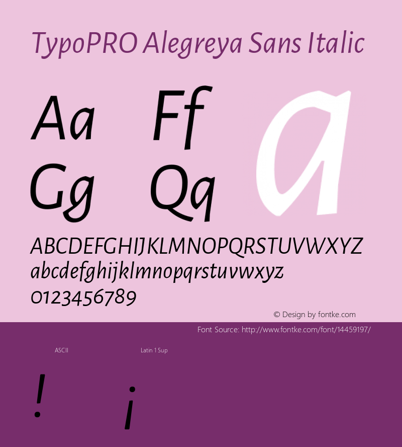 TypoPRO Alegreya Sans Italic Version 1.000;PS 001.000;hotconv 1.0.70;makeotf.lib2.5.58329 DEVELOPMENT图片样张