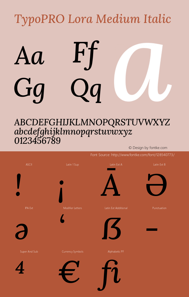 TypoPRO Lora Medium Italic Version 3.000; ttfautohint (v1.8.3)图片样张