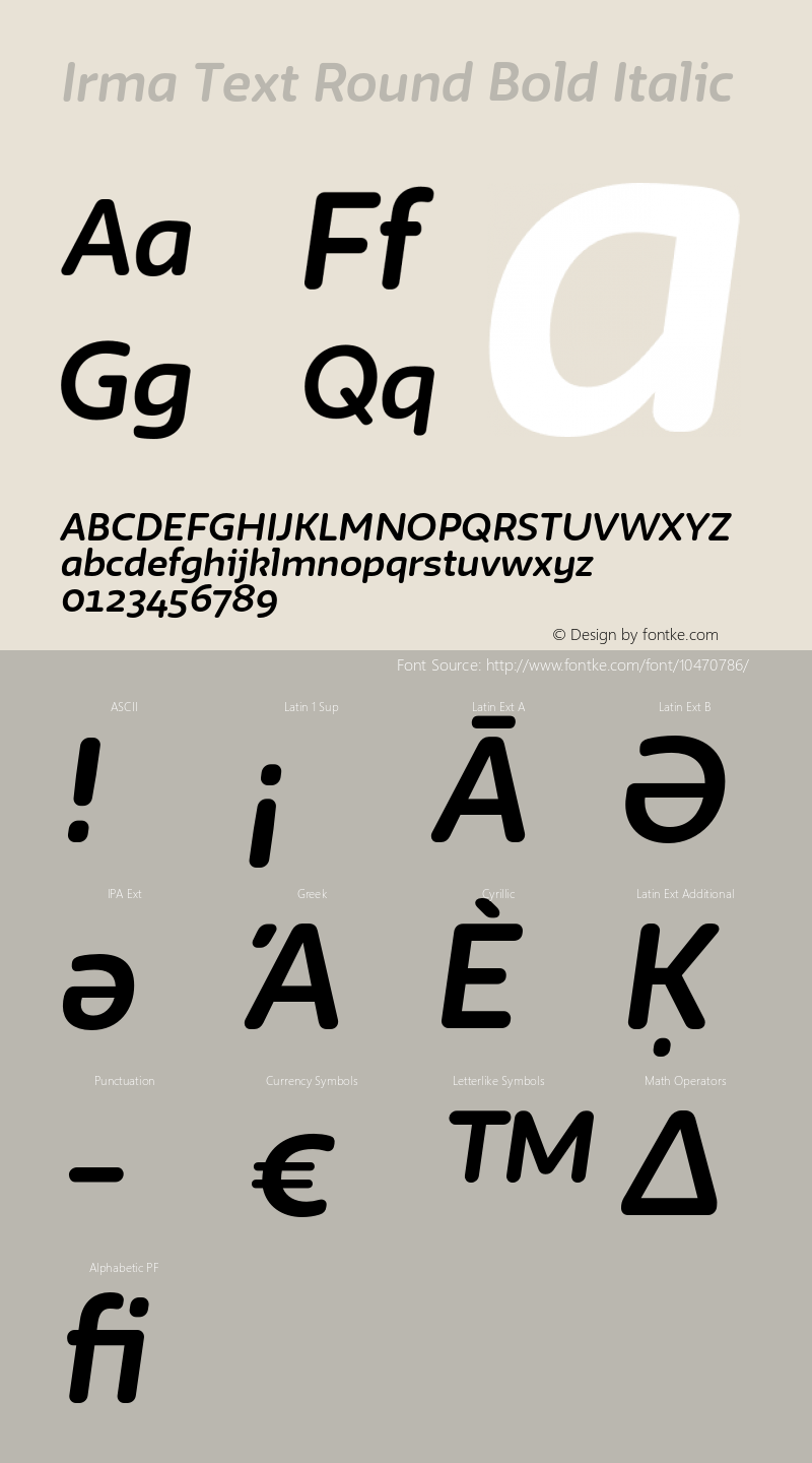 Irma Text Round Bold Italic Version 1.000图片样张