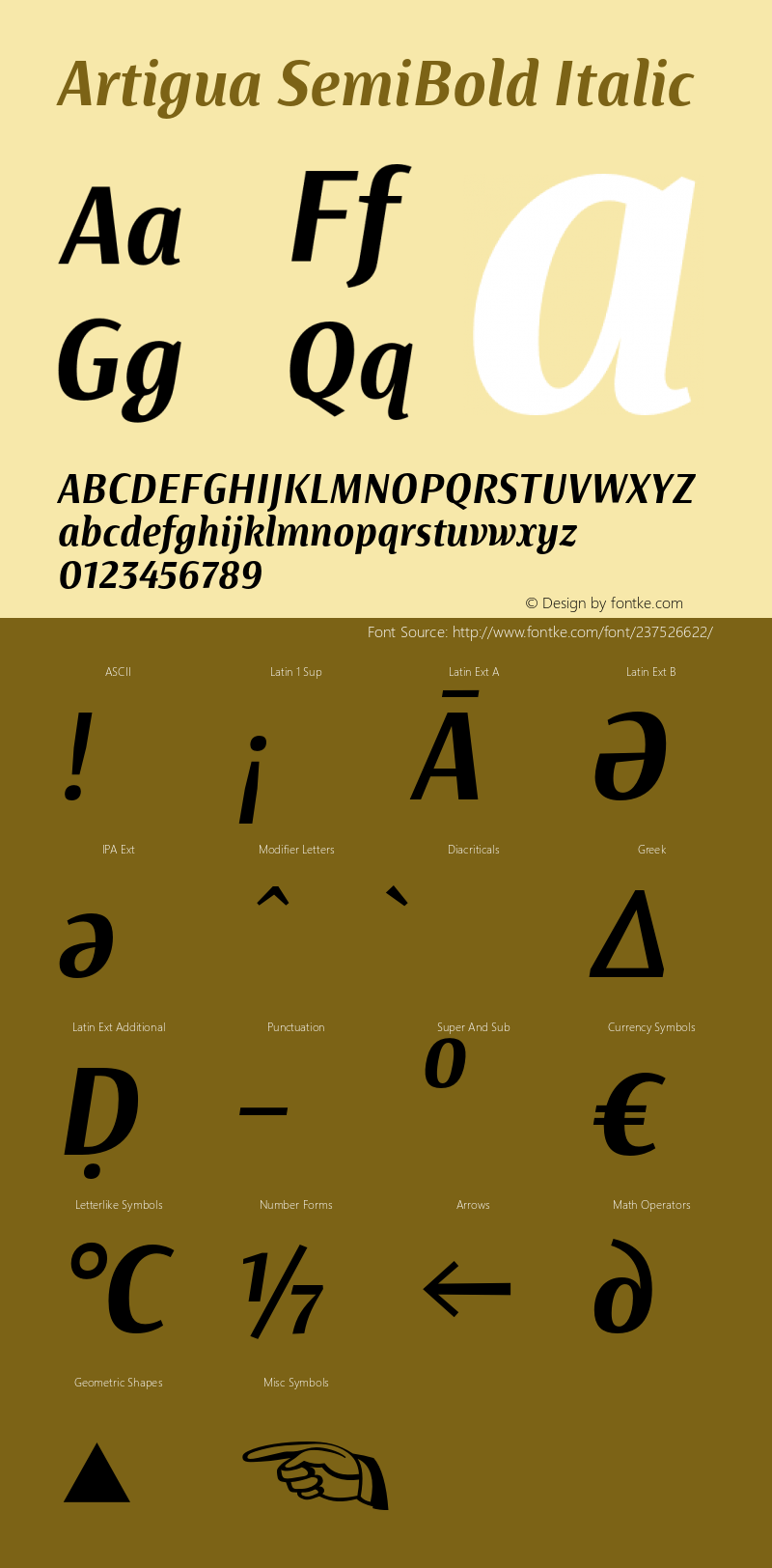 Artigua SemiBold Italic Version 1.000;PS 001.000;hotconv 1.0.88;makeotf.lib2.5.64775图片样张