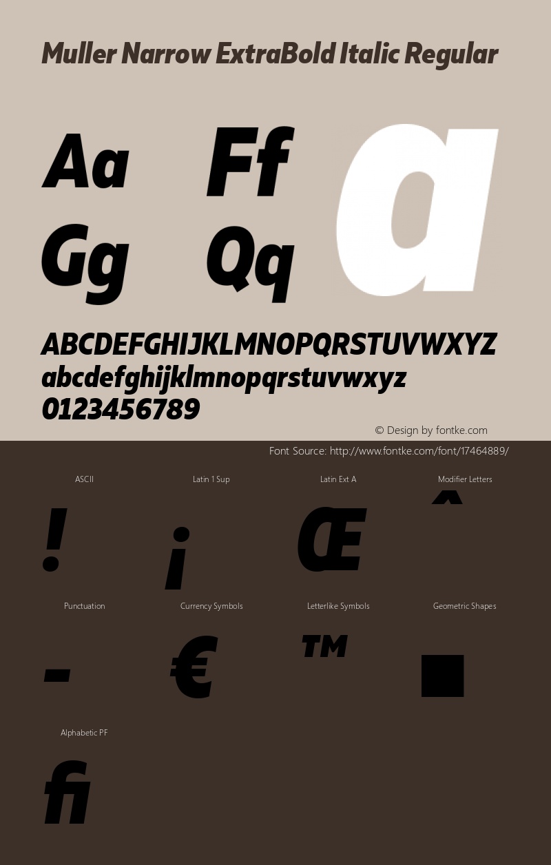 Muller Narrow ExtraBold Italic Regular Version 1.000;PS 001.000;hotconv 1.0.88;makeotf.lib2.5.64775图片样张