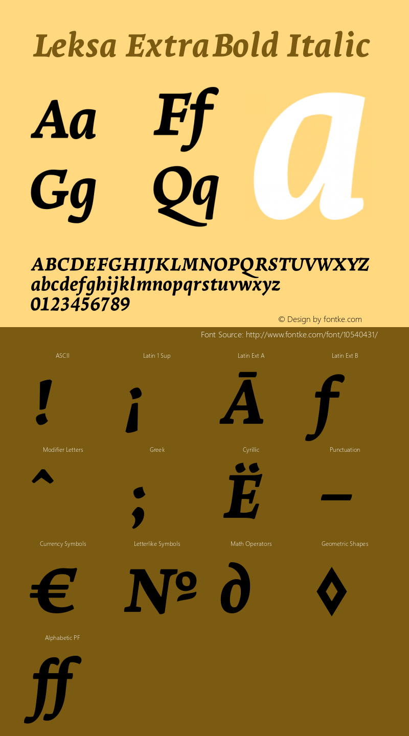Leksa ExtraBold Italic Version 1.000 2008 initial release; Fonts for Free; vk.com/fontsforfree图片样张