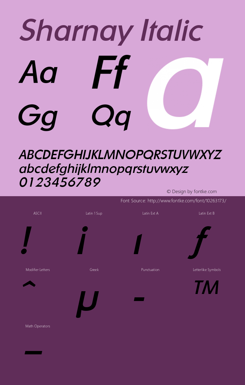 Sharnay Italic Macromedia Fontographer 4.1.5 5/15/98图片样张
