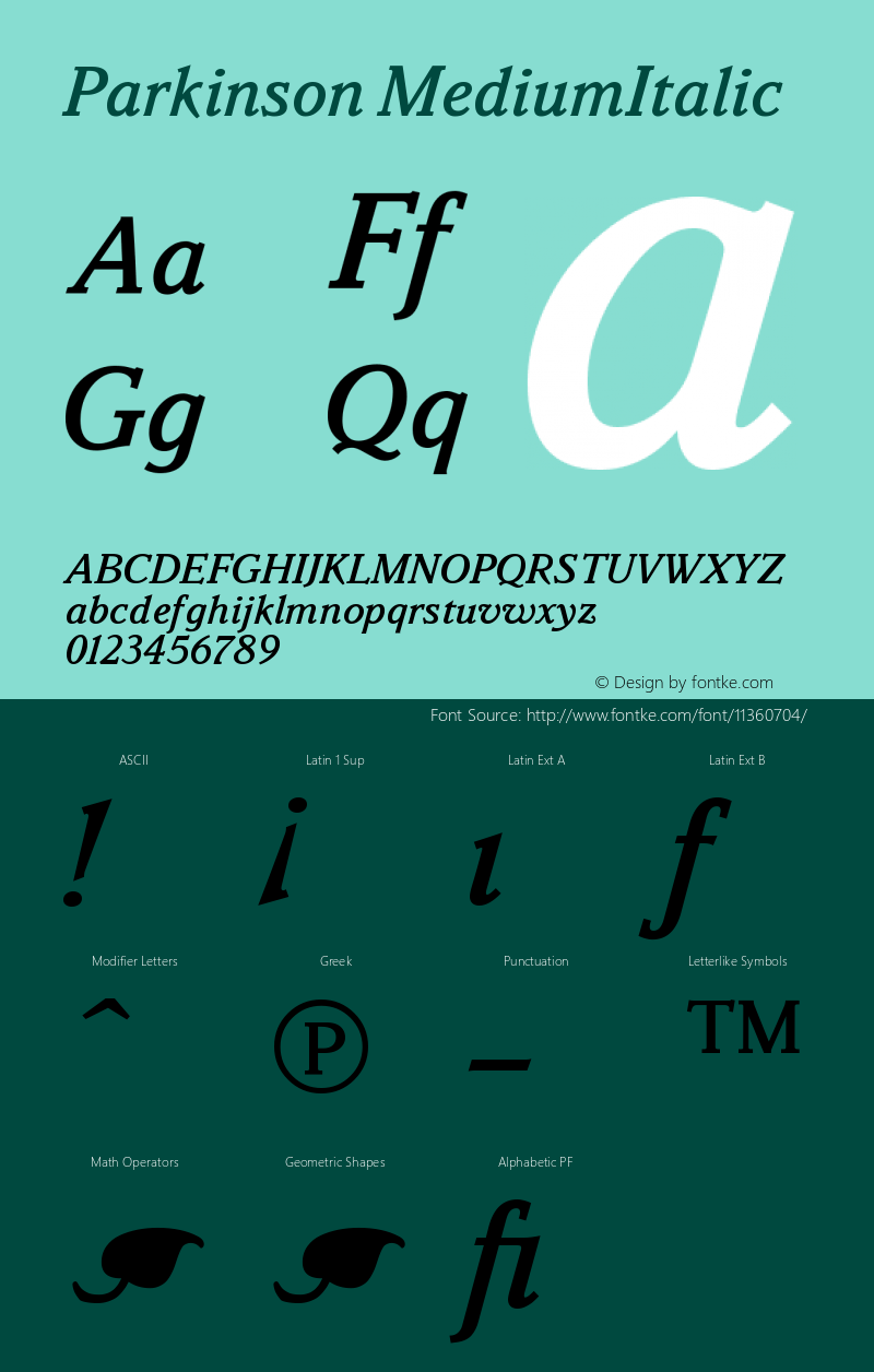 Parkinson MediumItalic Version 001.000图片样张