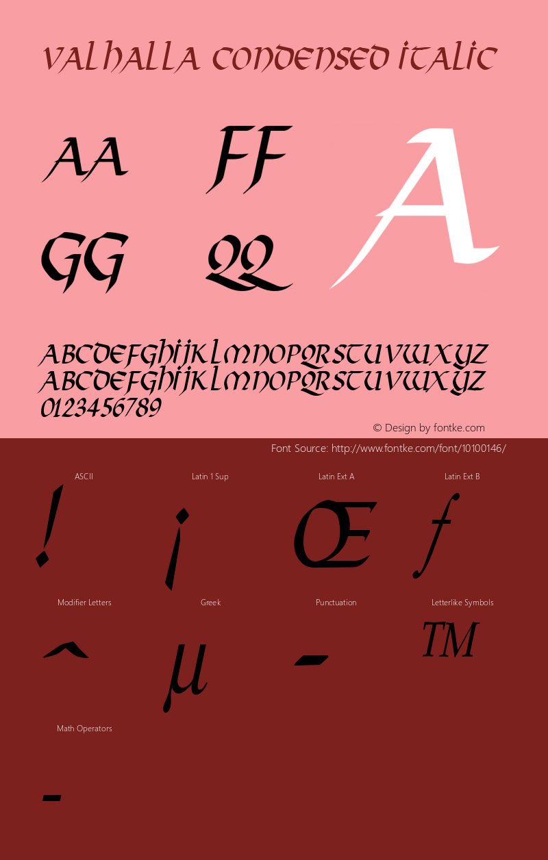 Valhalla Condensed Italic Altsys Fontographer 4.1 1/10/95图片样张