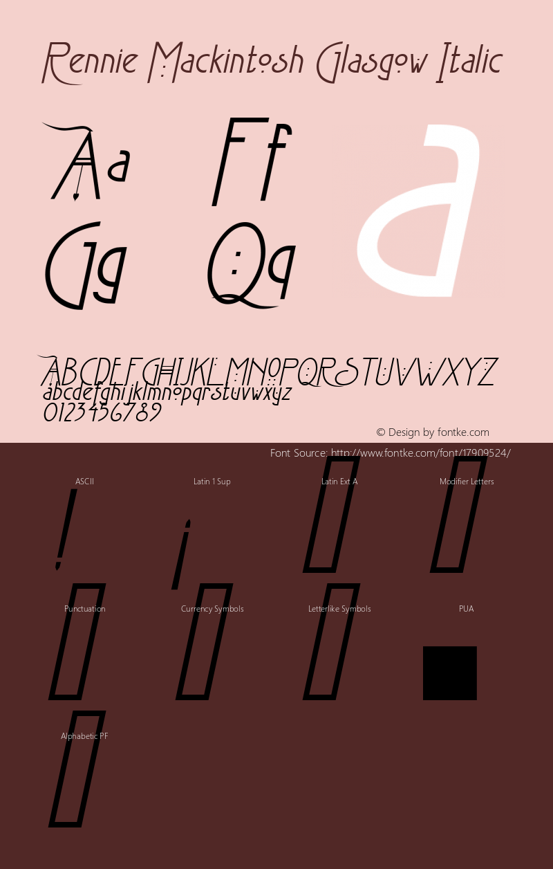 Rennie Mackintosh Glasgow Italic Version 1.01图片样张