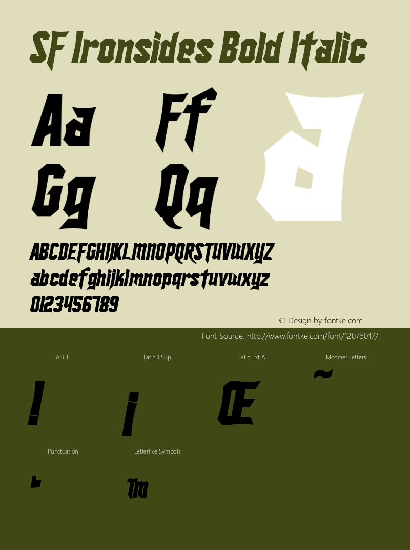 SF Ironsides Bold Italic ver 1.0; 1999. Freeware for non-commercial use.图片样张
