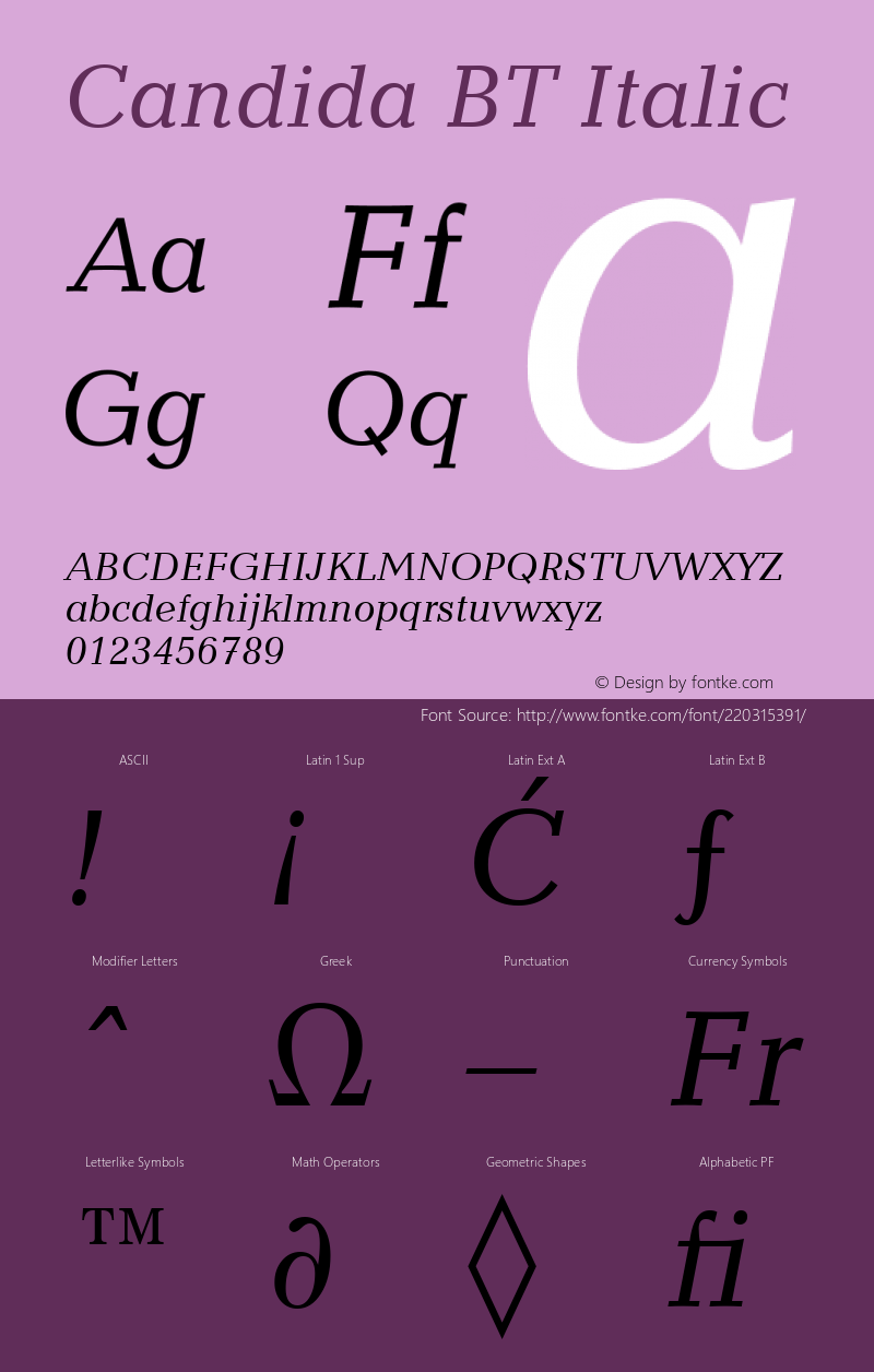 Candida BT Italic Version 1.01 emb4-OT图片样张